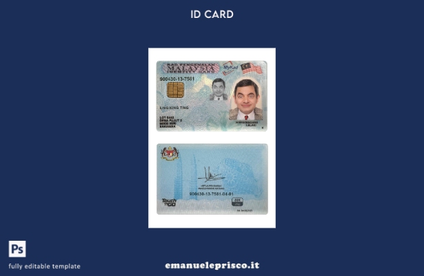 modello di nuova versione della carta d'identità della Malesia in stile verifica
